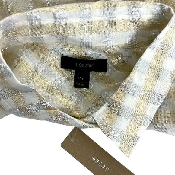 J.Crew New Women’s 16T Gold Sliver Metallic Button Long Sleeve Blouse - Picture 7 of 9